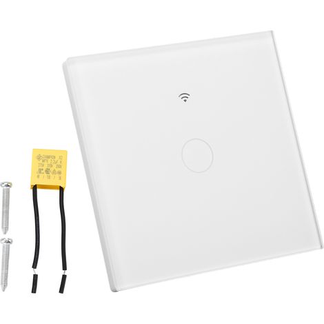 Interrupteur mural intelligent WiFi RF 10A AC80-260V, panneau en verre étanche, commande tactile et vocale, adapté aux maisons connectées (1/5)
