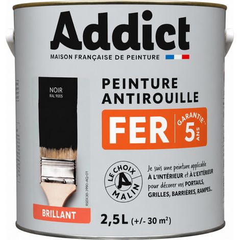 Peinture Fer Addict Noir Profond Antirouille, Finition élégante, Noir Profond - Addict