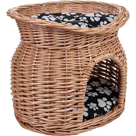 Cama de mascota de mimbre marrón 43x33x33h cm (1/5)