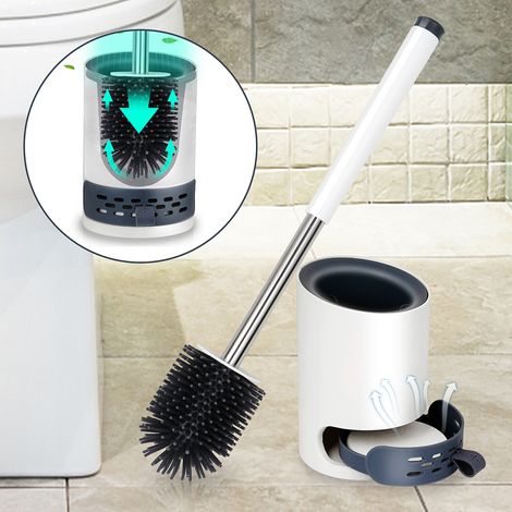 Randaco 2x Brosse WC de toilette en silicone 2 en 1 support hygiénique brosse de toilette toilette brosse de toilette (1/5)