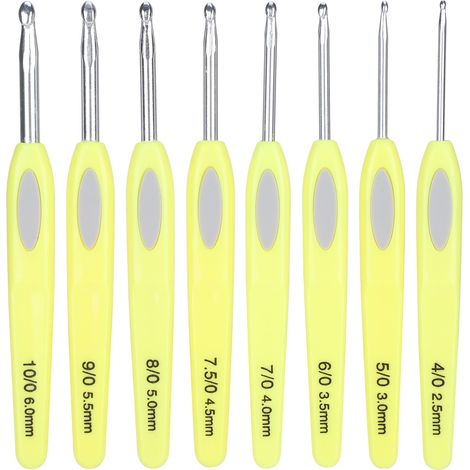 8Pcs Ergonomic Crochet Hooks Set Rubber Handle Sweater Knitting Sewing Tools White Tip (1/5)