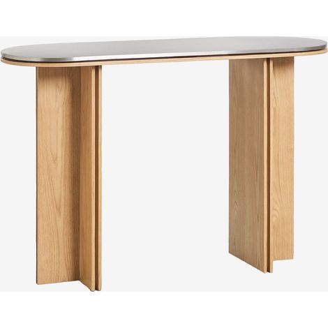 SKLUM Ovaler Konsolentisch 120x40 cm aus Eichenfurnier und Edelstahl Lindina Braun Eiche (1/5)