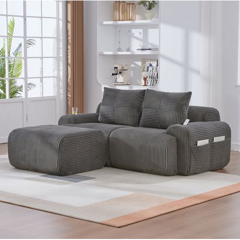 Sofá modular de 2 plazas con pufs, portavasos y bolsillo de almacenaje, gris oscuro OKMYHOME (1/5)