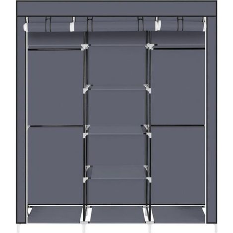 Armoire à vêtements portative de 69 po en tissu non tissé garde-robe à double tringle organisateur de rangement gris