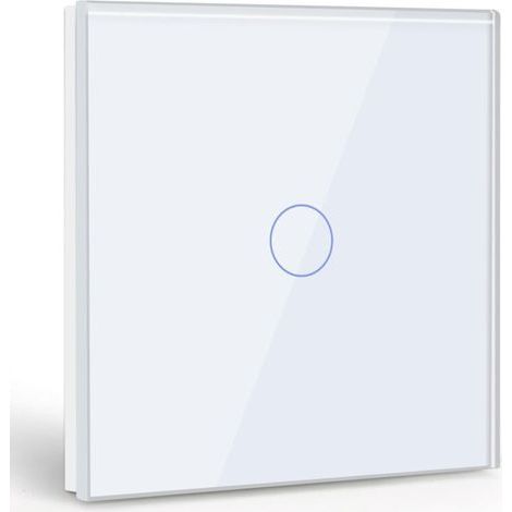 Interrupteur Tactile 1 Gang 1 Voie,Blanc Commutateur de Lumière avec LED Affichage Light,Interrupteur Tactile avec Capteur Tactile Panneau Verre Cristal-Pas de fil Neutre (1/5)