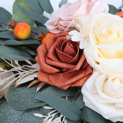 Arche florale artificielle triangulaire pour mariage, décoration de fond de scène nuptiale (grand modèle 50x30cm, petit modèle 35x25cm) en tissu satiné et plastique, lot A1 (3 attaches fournies) (1/5)