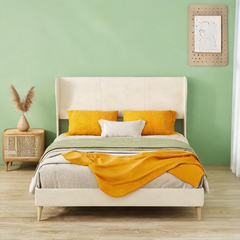 Tête de lit beige en tissu métal 200 x 140 x 133 cm (1/5)