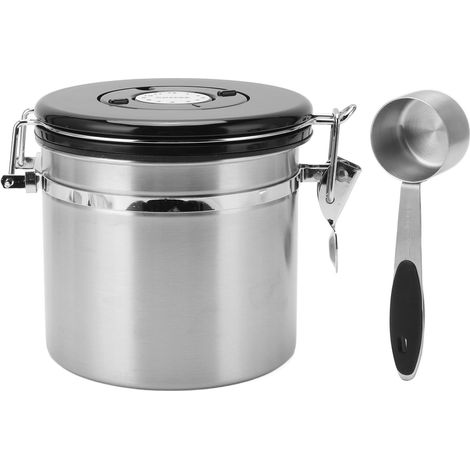 Boîte de Conservation à Café en Acier Inoxydable 304 1,2L Airtight avec Valve CO2 et Traqueur de Date - Conteneur Hermétique pour Stockage de Grains de Café avec Cuiller (1/5)
