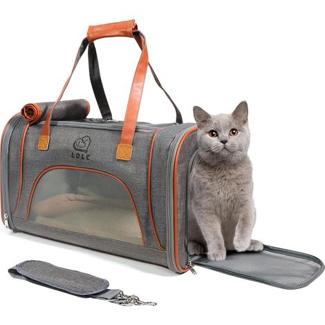 1 Sac de transport pour chat et chien, Pliable, Approuvé par les compagnies aériennes, Avec matelas amovible, Bandoulière réglable, Pour voyage en voiture (1/5)