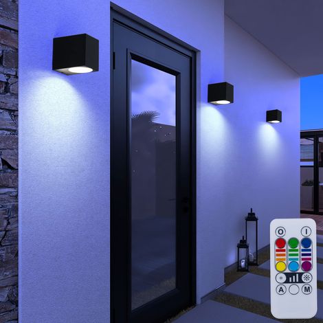 3er Set RGB LED Außen Lampen dimmbar ALU Down Spots schwarz Fernbedienung Fassaden Wand Leuchten