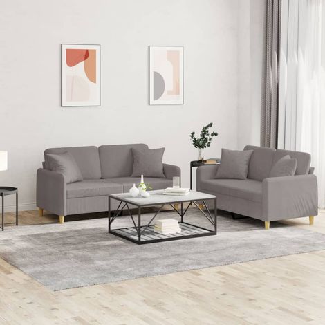 2-tlg. Sofagarnitur mit Kissen Taupe Stoff (1/5)