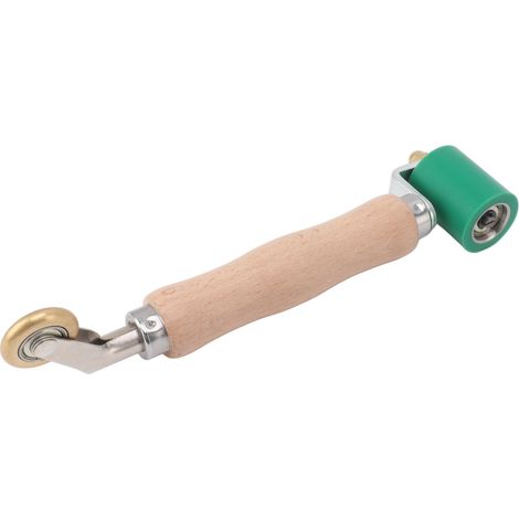 Rouleau à joints en silicone 40 mm, double usage, avec roue en laiton et manche en bois, pour papier peint, PVC et TPO, vert (1/5)