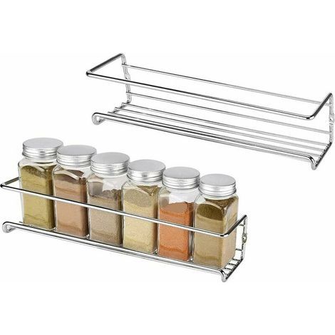 Metal spice rack, 2-piece metal spice rack, wall-mounted spice rack, stainless steel spice rack with screws, for kitchen, bathroom, balcony (silver color (1/5)