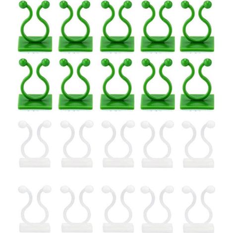 Paquete de 20 pinzas para plantas, soportes para plantas de jardín, guías para plantas trepadoras, para plantas trepadoras, 22 x 18 x 28 mm, verde/blanco (1/5)