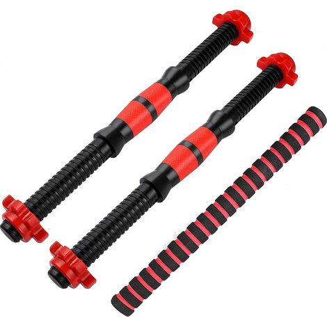 Lot de 3 barres d'haltères, 35 cm + bielle de 40 cm, convient aux disques d'haltères d'un diamètre de 3 cm, avec filetage, poignées antidérapantes (1/5)