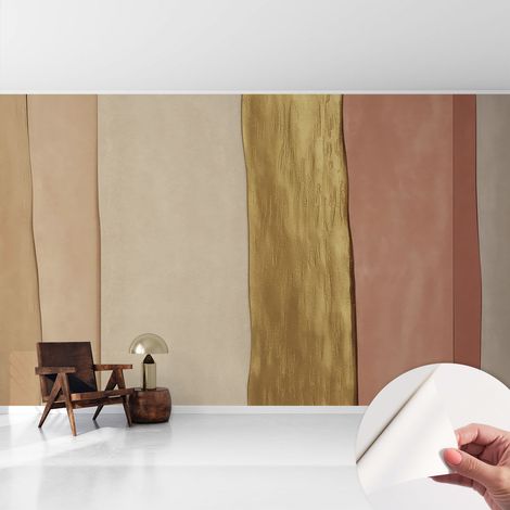 Papier peint adhésif autocollant pour salon chambre à coucher tendance et originale Bandes ondulées 416x254 cm (1/5)