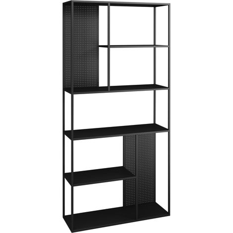 Mobile contenitore indipendente dal design senza tempo Vehmaa per soggiorno o camera da letto con pannelli decorativi in acciaio 188 x 90 x 30 cm nero 030011158
