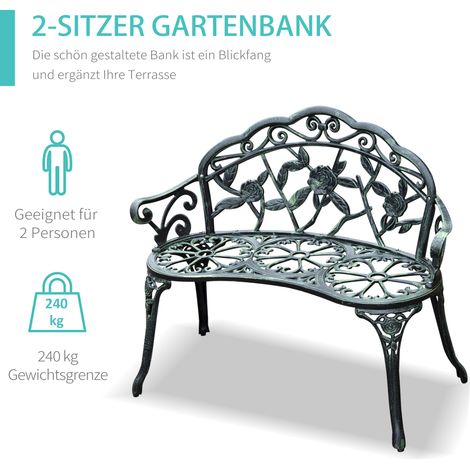 Banc de jardin 2 places en métal, banc de parc extérieur, siège robuste pour terrasse et pelouse, dimensions 100 x 54 x 78 cm. (1/5)