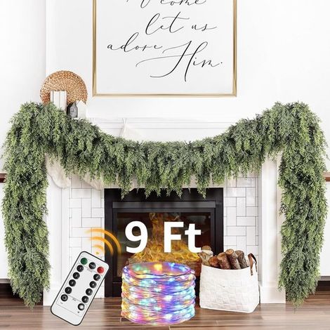 Décorations de Noël - Guirlande de Pin Artificielle - 2, 74 m - Pvc - Lumières LED Alimentées par USB - Avec Télécommande - pour Cheminée, Escaliers (1/5)