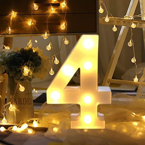 (4)  Lights Décoration LED Chiffres,Numéros Illuminés par LED,Marquee Light Sign Opérateur à Piles pour Réceptions de Mariage de Partie Maison de Vacances et Salle de Bain Bar la Mariée Décor