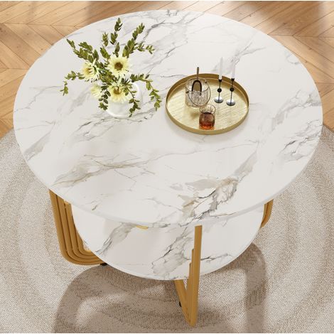 Conjunto de mesa y sillas de 5 piezas, mesa redonda 80 cm efecto mármol, metal gris HAVRYA (1/5)