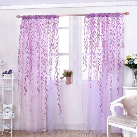 Voile - Rideau Transparent Feuille De Saule - Pour Fenêtre Salon Chambre Balcon - 100 % Polyester - Hauteur 200 cm ou 270 cm - Vert (1/5)