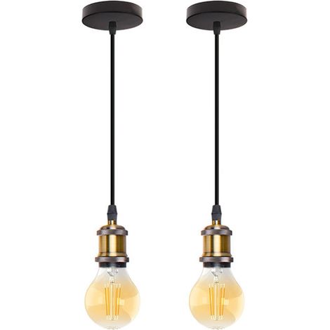 2PCS Lampe Suspendue Nostalgie Lustre D'Intérieur Rétro Lampe Suspendue Antique E27 Vintage Plafonnier Simple Bronze
