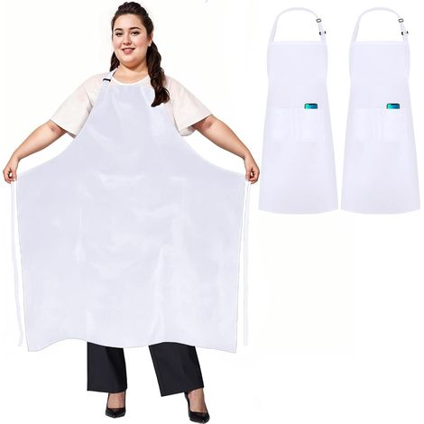 Lot de 2 Tabliers Blanc Grande Taille avec 2 Poches, Grand Tablier de Cuisine, Réglable Tablier pour Hommes et Femmes, Travail Tablier pour Restaurant, Bistrot, Bar, Café, Jardin (Blanc) (1/5)