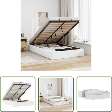 Stauraum unter Bett - Ottoman-Bett ohne Matratze Weiß 120x200 cm Kunstleder (1/5)