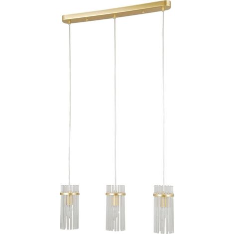 Suspension barre Merto 3 lumières dorée Italux E14 en verre (1/2)