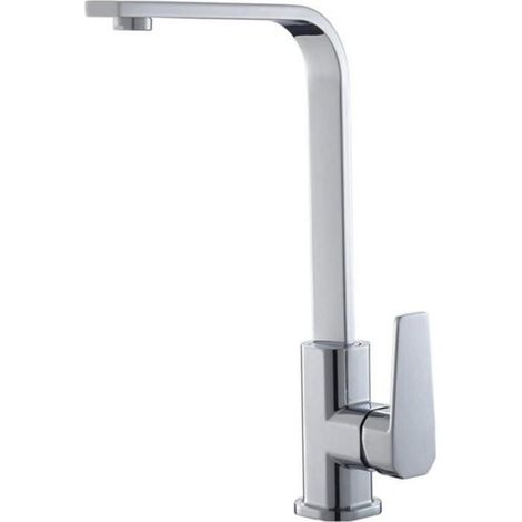 Robinet de cuisine - - Carré - Argent brossé - Laiton - Monotrou - Économie d’eau - Bec fixe (1/5)