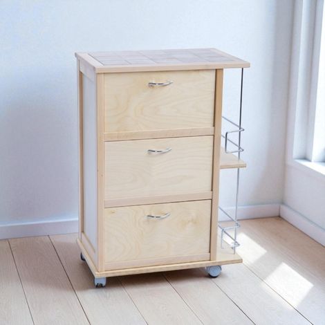 Carrello da cucina con ante a ribalta e portabottiglie Naturale (1/5)
