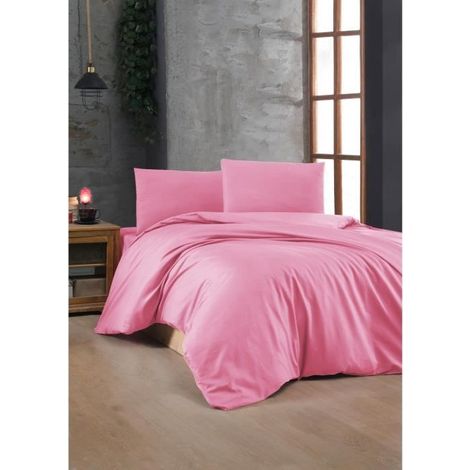Bettwäsche - 1 Bettdecke 220 x 240 cm + 2 Kissenbezüge 60 x 60 cm - 100% verstärktes Baumwolle - Rosa