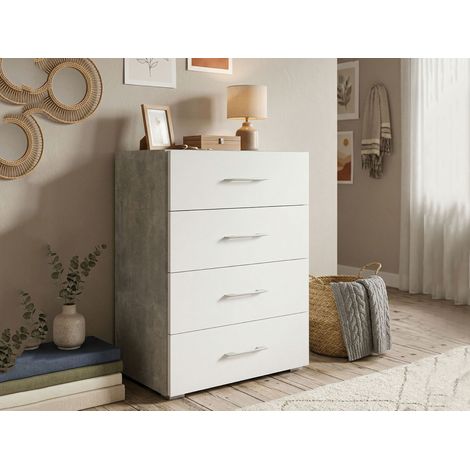 Dmora Cajones Primula, Cajonera con 4 cajones para dormitorio, Mueble multiusos para oficina o estudio, Cm 60x41h87, Cemento y Blanco, con embalaje reforzado (1/5)