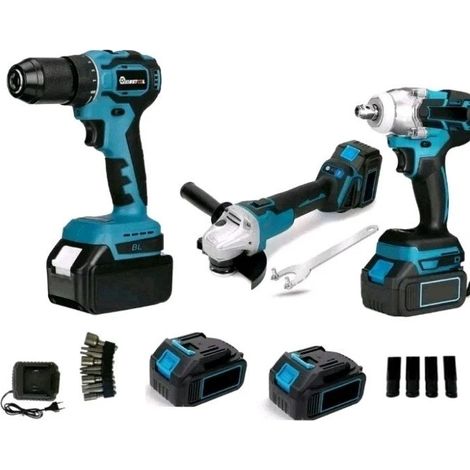 Kit 3 in 1 Trapano Avvitatore + Avvitatore a Impulsi + Smerigliatrice a Batteria
