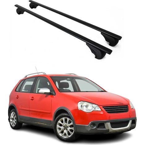 OMAC Barres de toit pour VW Polo mk4 2001-2009 – TÜV / DIN 75302:2019 – Antivol inclus – Charge max 75 kg – 2 barres Noir (1/4)
