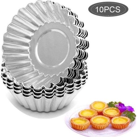 Lot de 10 moules à tartelettes en aluminium, fond antiadhésif, mini moules ronds pour tartes, gâteaux, chocolats, pains et desserts (1/5)