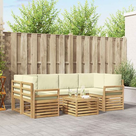 Teenpull – Outdoor-Sofagarnitur 7 Stk. Weiß und Creme Polyester (1/5)