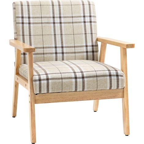 Modern One Seater Sofa for Living Room, Linen Fabric Small Couch with Rubber Wood Frame, Armrests, Lattice Pattern, Upholstered Armchair, Beige (1/5)