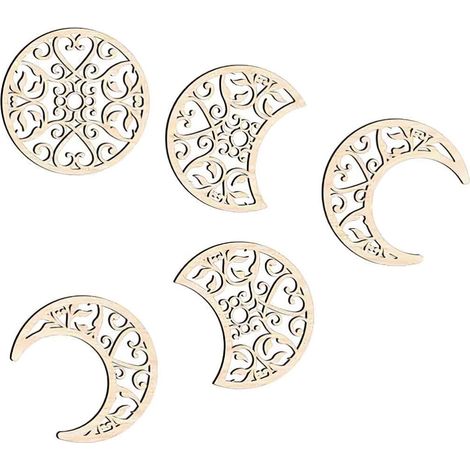 AIDUCHO 5 Pièces En Bois Phase De Lune 30cm Ornements De Salle D'art De Lune Décorations En Bois Pour Nursery Bedroom, Cadeau De Pendaison De Crémaillère Pour Les Amis De La Famille (1/4)