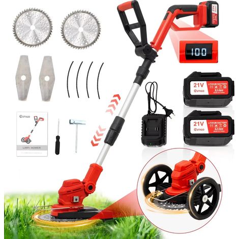 21V Tondeuse à gazon sans fil , 18000 tr/min, outil électrique de jardin, 2×4000mAh, indicateur de niveau de batterie (1/5)