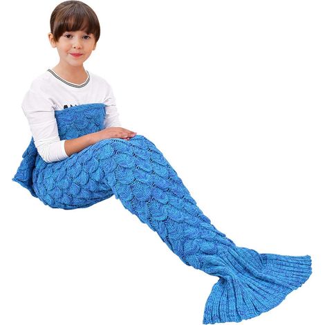 Couverture queue de sirène portable, 140 x 70 cm, bleue, couverture chaude toutes saisons pour lit, canapé, salon, sac de couchage pour enfants, motif écailles de poisson (1/5)