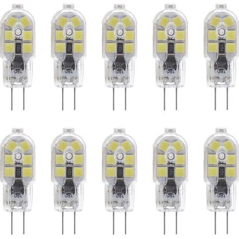 10-Pack G4 2W LED Ampoule pour les Ampoules de Hotte, AC/DC 12V, 20W Ampoules Halogènes Équivalent, 200LM, Bi-Pin avec Couvercle en PVC Transparent, Blanc Froid 6000K, Non-dimmable
