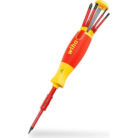 Wiha Tournevis avec magasin d'embouts LiftUp electric fente, Pozidriv, PlusMinus/Pozidriv, fente avec 6 slimBits (41235)