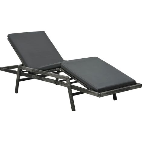 Sonnenliege mit Auflage Poly Rattan Grau