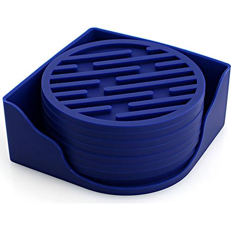 Confezione da 8 sottobicchieri antiscivolo in morbido silicone con bordi rialzati per evitare fuoriuscite di liquidi quando si tengono bevande fredde, colore blu navy. (1/5)