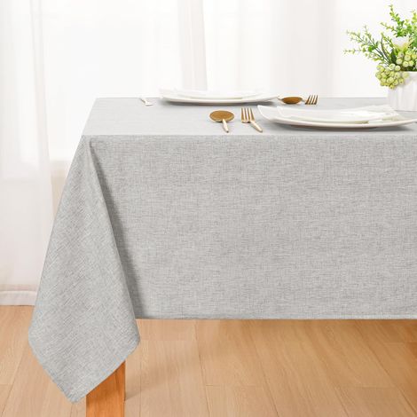 Nappe Gris Clair Aspect Lin Lavable Imperméable,130x160cm Rectangulaire Nappe Douce Déperlante avec Effet Lotus pour Salon, Salle à Manger, Balcon, Jardin, Mariages, Maison, Festival Partie (1/5)