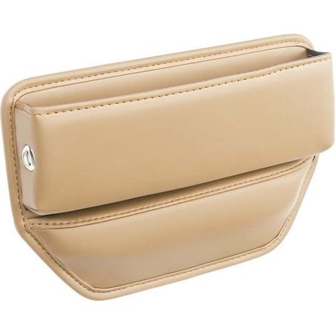 Boîte de rangement en PU, organisateur pour siège de voiture, range téléphones, portefeuille, cartes, pièces de monnaie et gobelets, direction identique, couleur amande (1/5)