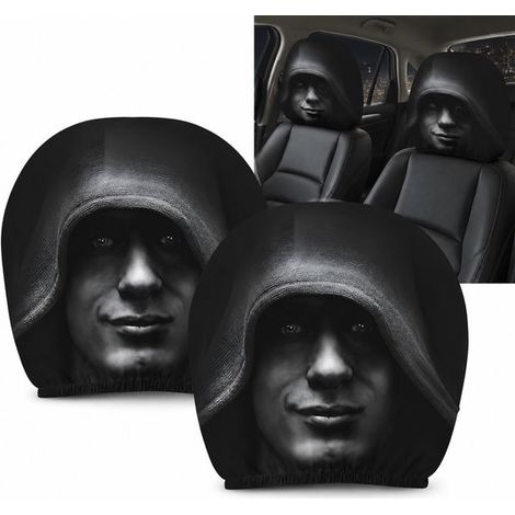 Lot de 2 housses d'appuie-tête de voiture – Double face – Motif mystère chapeau noir – Lavable – Décoration intérieure (1/5)