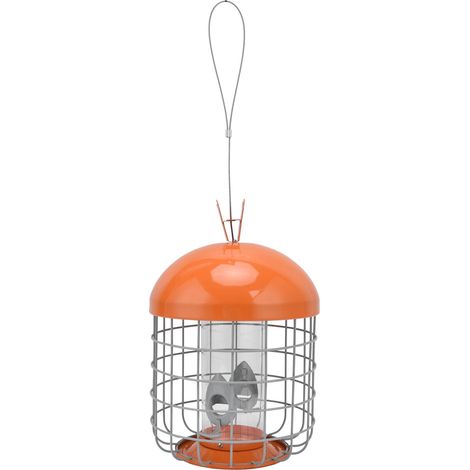 Distributeur de Nourriture pour Oiseaux en Métal avec Couvercle, Mangeoire Extérieure Suspendue pour Jardin et Terrasse (1/5)